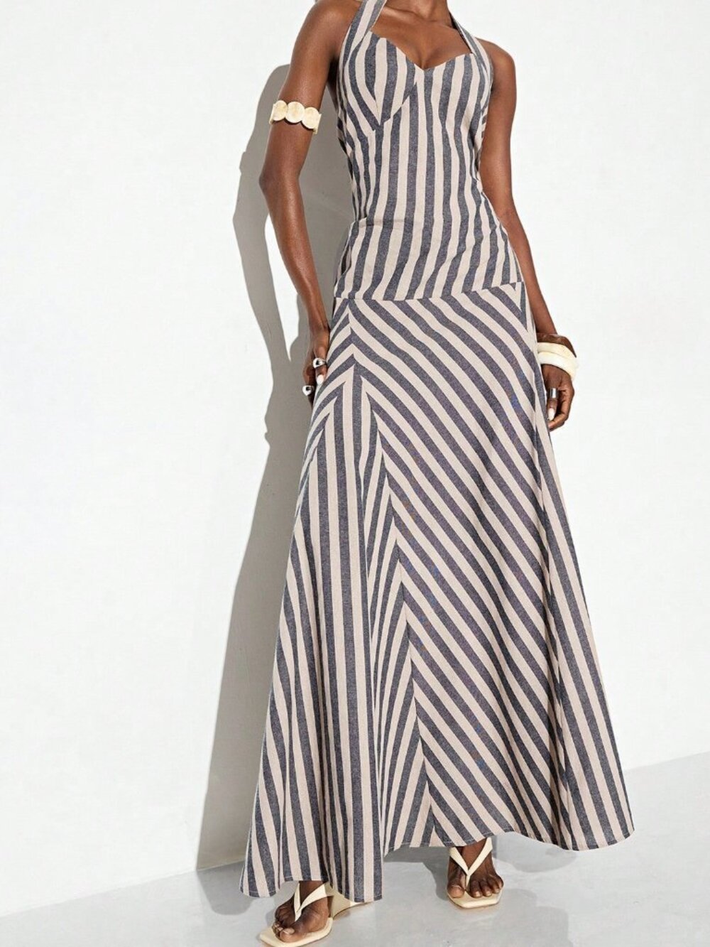 Multicolor Sexy Women's French Casual Halter Neck Dress - Picture 5 of 7